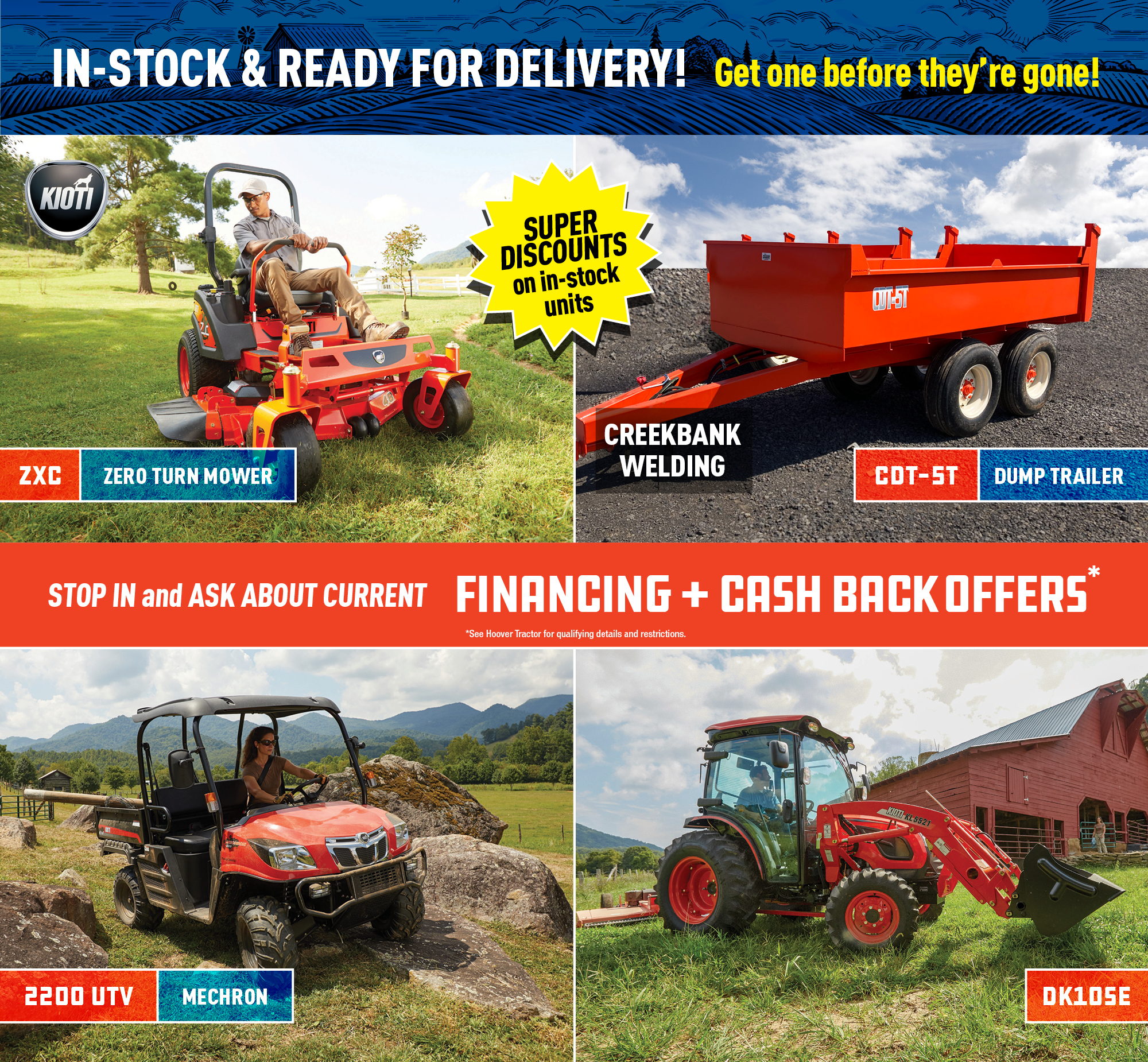 Hoover Tractor, LLC Mifflinburg, PA Carries SureTrac, Pequea, Kioti, Karcher, and Hardi.